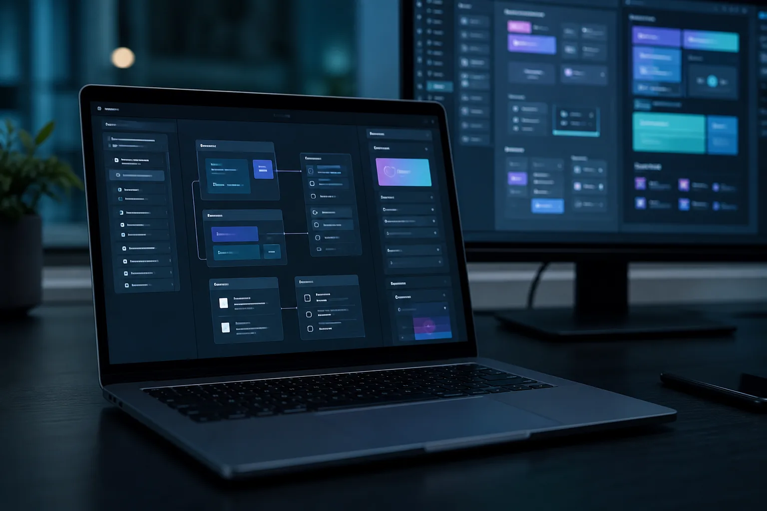 Una interfaz por componentes esbozada junto a una aplicación React.