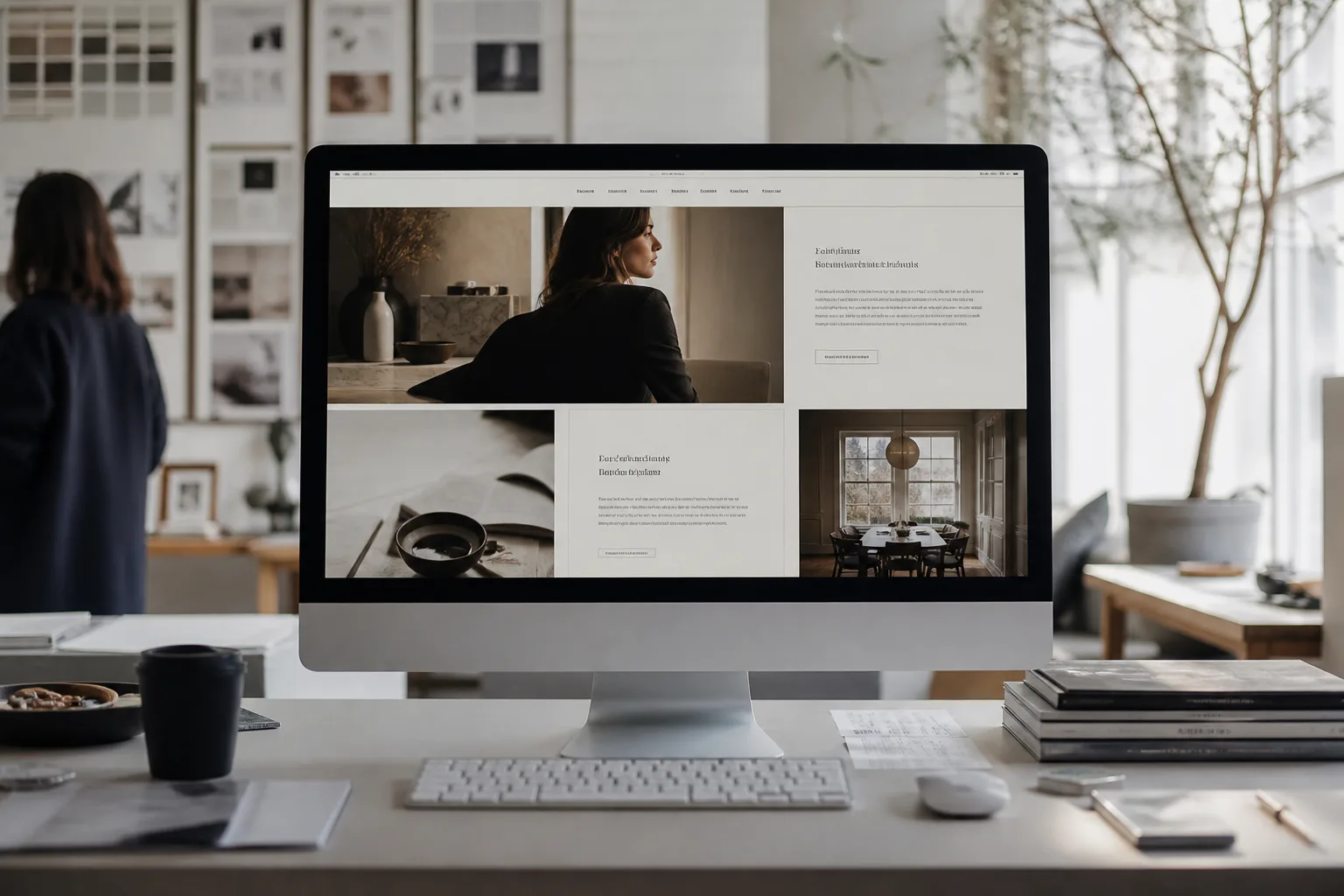 A polished template-based website on a large display.