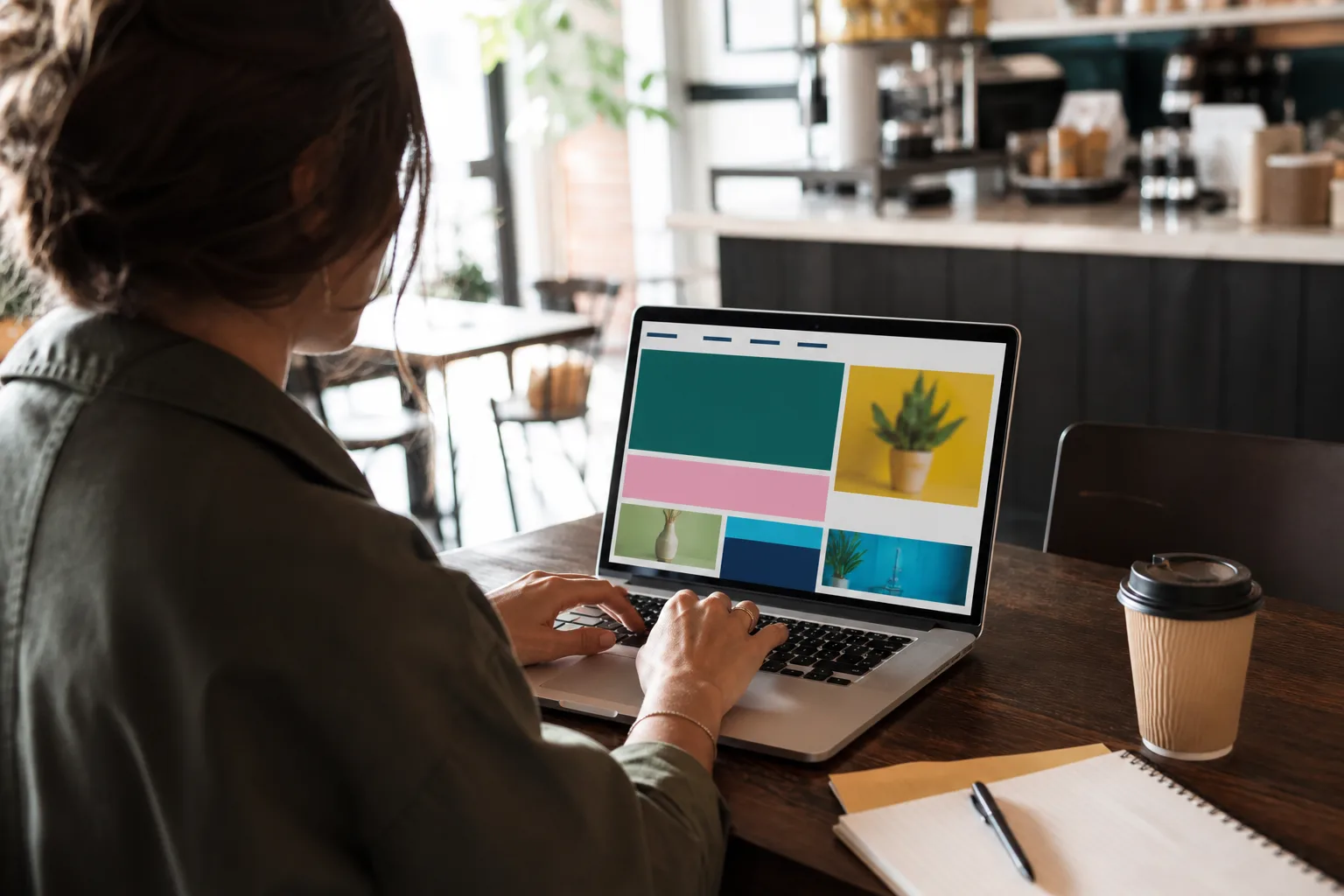A Wix-style visual editor on a desktop monitor.